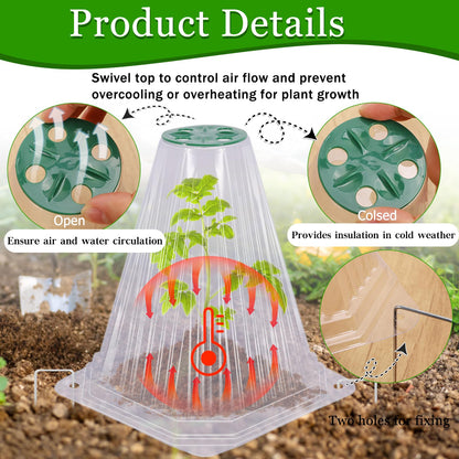 VICAMB 20 Pack Garden Cloches for Plants,Reusable Plant Bell Covers with Rotary Vent and 40PCS Ground Stakes,Garden Protector from Birds Chicken Animals,7.9" H X 6.7" D