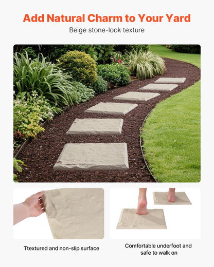 VEVOR Garden Stepping Stones, 8Pcs 15.5 x 15.5 in, Decorative Stepping Stones with Stakes, Weather-Resistant Plastic Pathway Pavers, Smooth Surface, Outdoor Walkway for Lawn Patio Landscape, Beige