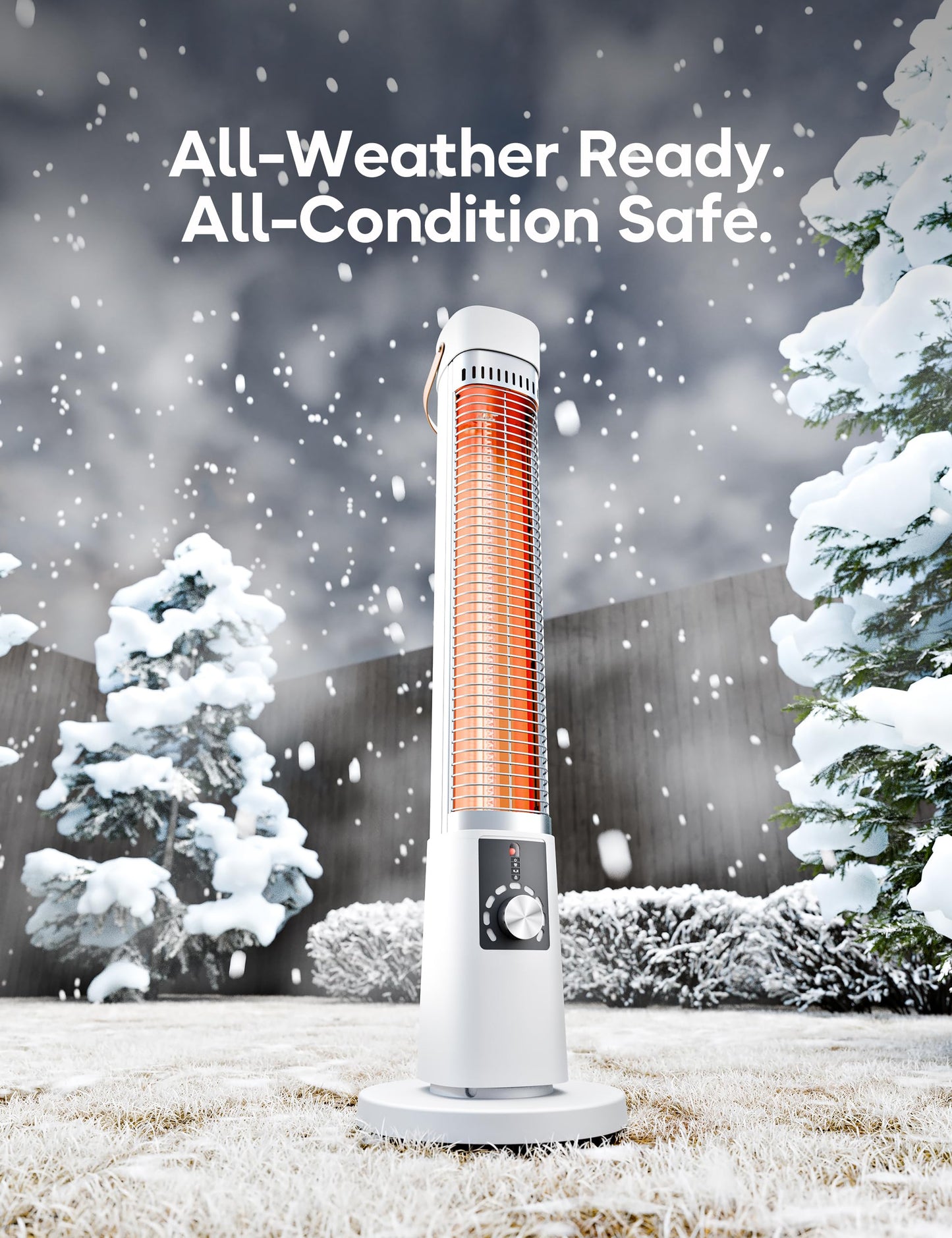 Patio Heater for Outdoor Use, Infrared Electric Outdoor Heater, 1500W Instant Heating, 60-Degree Oscillation, 9 Heat Levels, 9H Timer, Remote, for Garage, Backyard, Large Room, Indoor, 32.2", White