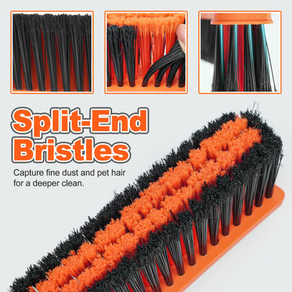 JEHONN Push Broom Outdoor Heavy Duty, 15.7 inches V-Shaped Stiff Bristle Commercial Industrial Brush with 61” Long Handle for Garage Warehouse Shop Garden Patio Driveway Yard Street Deck (Orange)