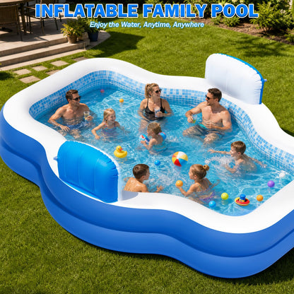 ALSTU Extra Large Inflatable Pool with Pump, 121" X 90" X 22" Full-Sized Blow Up Pool with Seats for Adults, Family Inflatable Swimming Pool for Summer Water Party Backyard Garden Lawn