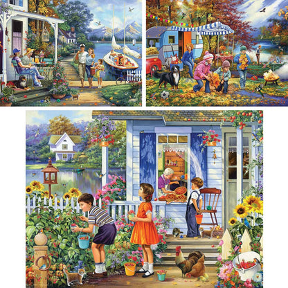 Bits and Pieces - Value Set of Three (3) - 300 Piece Jigsaw Puzzles for Adults - 300 pc Family Spring Vacation Large Piece Jigsaws by Artist Oleg Gavrilov - 18" x 24"
