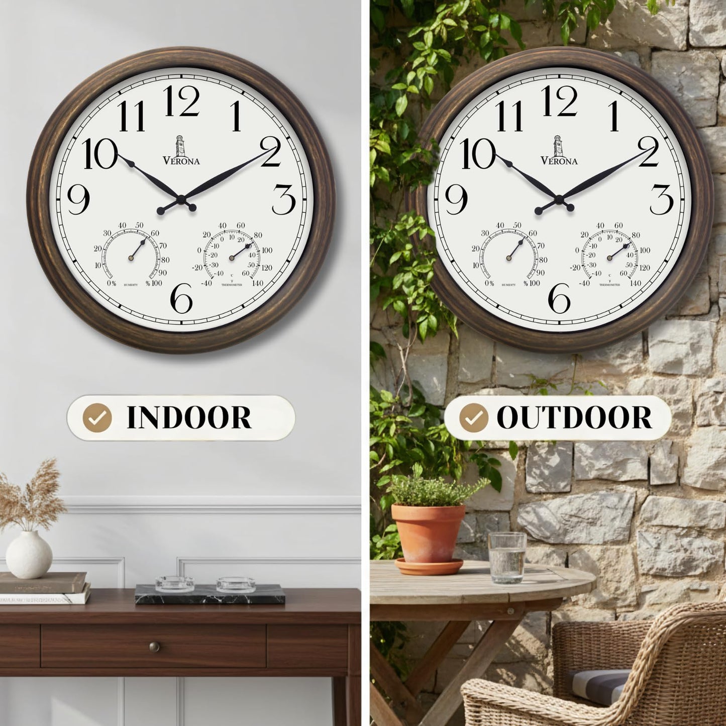 Outdoor Clocks for Patio Large Waterproof with Thermometer - 24 inch Indoor Outdoor Wall Clock with Temperature and Humidity Combo - Weatherproof, Accurate & Easy to Read for Pool, Garden & Home Decor