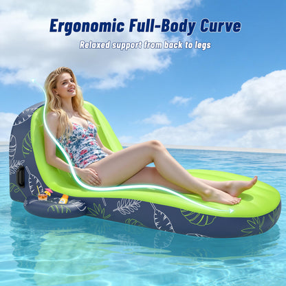 JOSEN Pool Floats Adult Heavy Duty, Inflatable Pool Lounger Float with Cup Holder and Caddy, Extra Large Pool Rafts for Adults, Tanning Pool Float Water Floaties Beach Lake Sunbathing