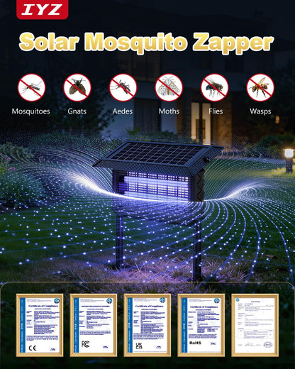 IYZ Solar Bug Zapper Outdoor, 6000mAh Rechargeable Mosquito Killer with 15" Large Grid,Waterproof, Portable Fly Trap for Patio, Yard, Garden, Home & Camping (Black)