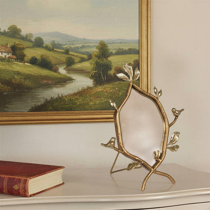 Creative Co-Op Metal Twig Framed Standing Mirror with Birds and Leaves, Gold