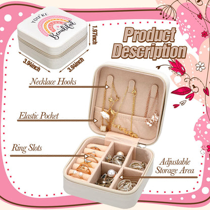 Kenning 6 Pcs Travel Jewelry Case Mother's Day Church Gifts Bulk Inspirational Rainbow Travel Jewelry Box for Women Teachers Gifts Portable Jewellery Storage Organizer Box for Rings Earrings Necklaces