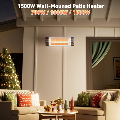 Wall Mounted Infrared Heater with 1 Seconds Instant Warmth, Quiet Electric Radiant Heating for Garage Greenhouse Porch, 1500W Adjustable Temperature Patio Heater