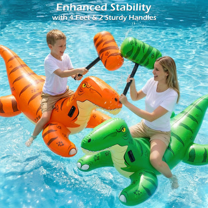 Jasonwell Pool Games Toys Floats -2Pack Inflatable Dinosaur Pool Floats with Blow Up Toy Hammers Ride on Pool Floaties for Kids Teens Adults Lounge Raft Summer Lake Beach Party Decorations (GN&Org XL)