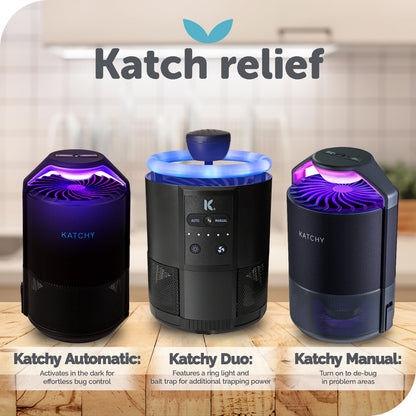 Katchy Midnight Indoor Insect Trap – Auto/Manual Mode – Blue Light & Fan Suction Catcher for Mosquito, Fruit Fly, Gnat, Fungus Gnat & Moth – Ideal for Kitchen & Indoor Plants (Black)