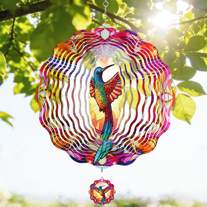 Riletese Hummingbird Wind Spinner Outdoor - 12 Inch Floral Hummingbird Hanging Decor, 3D Kinetic Iron Metal Bird Wind Spinner Gift for Women Mom Wife, Hanging Yard Art for Garden Patio Balcony
