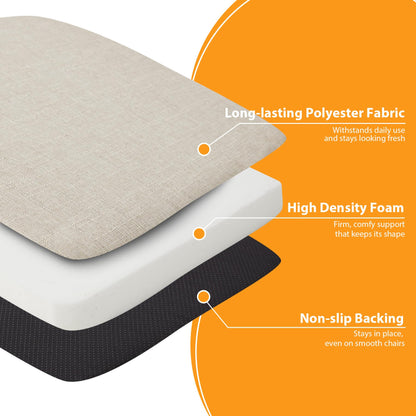 Ruqmuis Chair Cushions for Dining Chairs, 2" Thick Seat Cushions for Kitchen Chairs, D-Shaped Chair Pads with Washable Cover, Ties and Non Slip Backing, 17'' x 16'', Set of 4, Beige