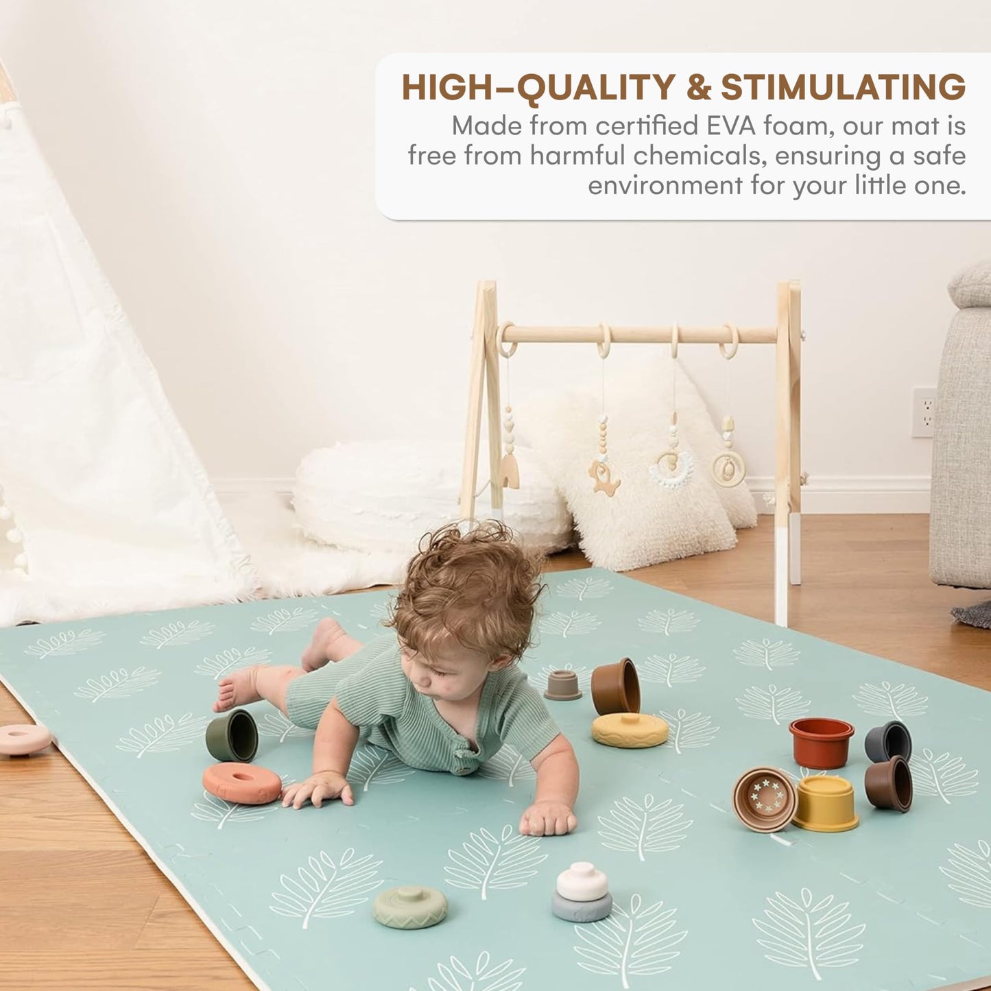 Childlike Behavior Baby Play Mat - Extra Large, Foam Play Mat with Soft Interlocking Floor Tiles 72x48 Inches - Baby Floormat for Infants, Toddlers and Kids (Leaves)