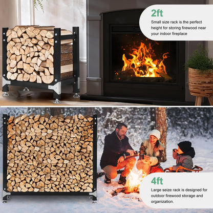 M METERXITY 4ft 1/4 Cord Firewood Rack Outdoor Upgrade Heavy Load-Bearing Frame, Wood Racks with Anti-Slip Adjustable Pad, Firewood Logs Holder Stand for Outdoor Indoor Patio Firepit