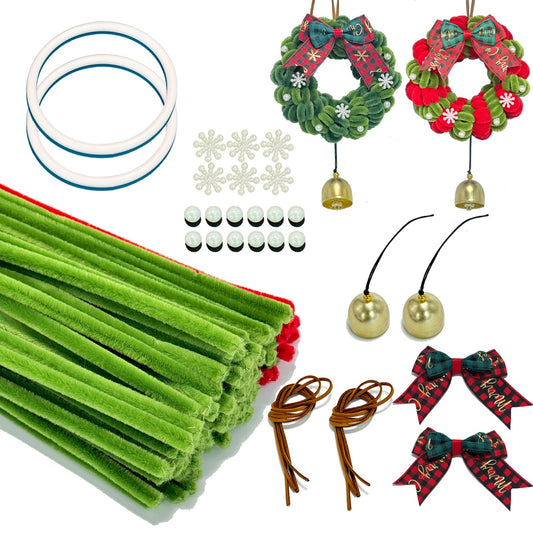 TINLOK Christmas DIY Crafts Kit - 159 Pcs Wreath Making Kit for 2 Pack 7.1 Inch Christmas Ornaments, Easy to Make Holiday Wreath Decor for Tree, Home, Xmas Party Gift for Family