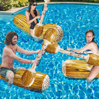6 Pcs Jumbo Inflatable Battle Log Rafts Pool Toys for 3 Players Pool Games for Kids Adults,Inflatable Floating Row Pool Floats for Kids Ages 6-8,8-12,Adult and Family Summer Swimming Pool Party Beach