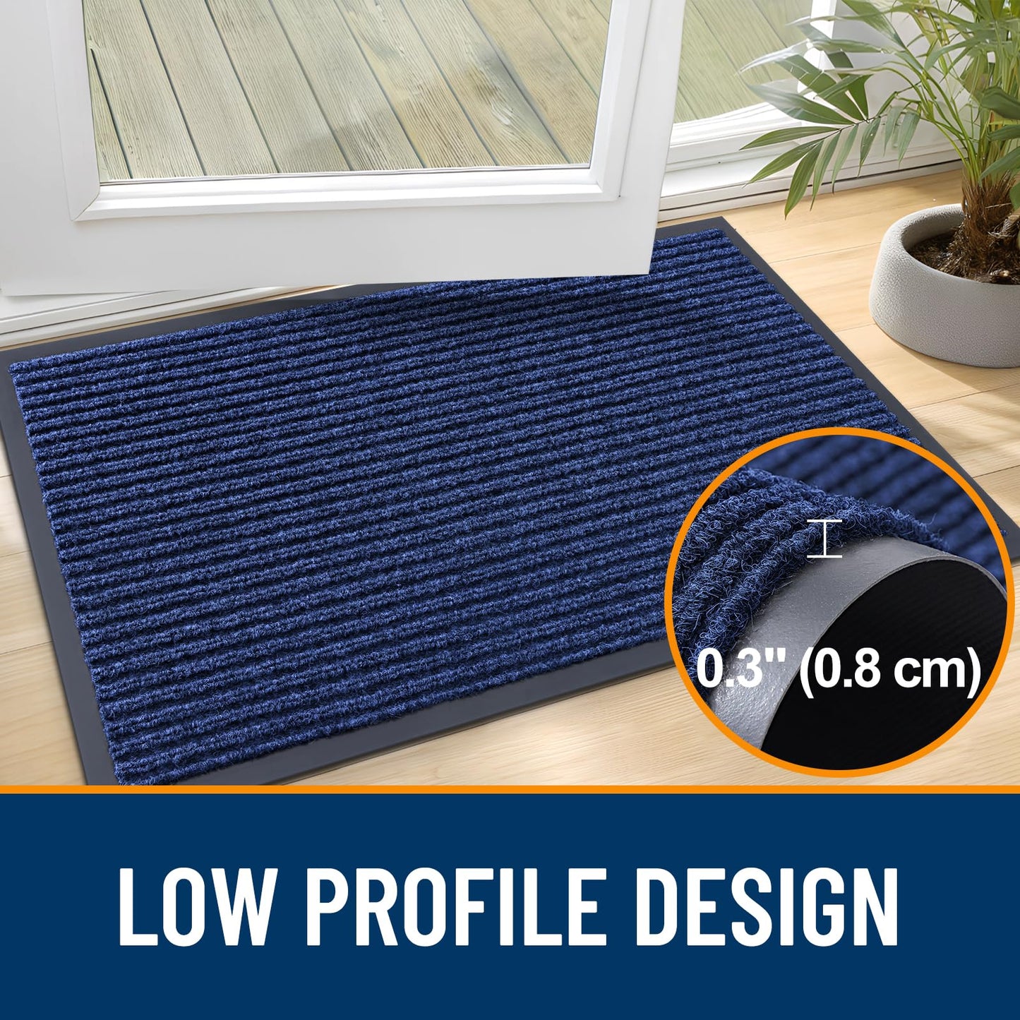 OLANLY Front Door Mat Indoor Outdoor Entrance, Waterproof Heavy Duty Doormat, Fade Resistant, Low Profile, Easy Clean Patio Porch Welcome Floor Mats for Entry, 35x23, Blue