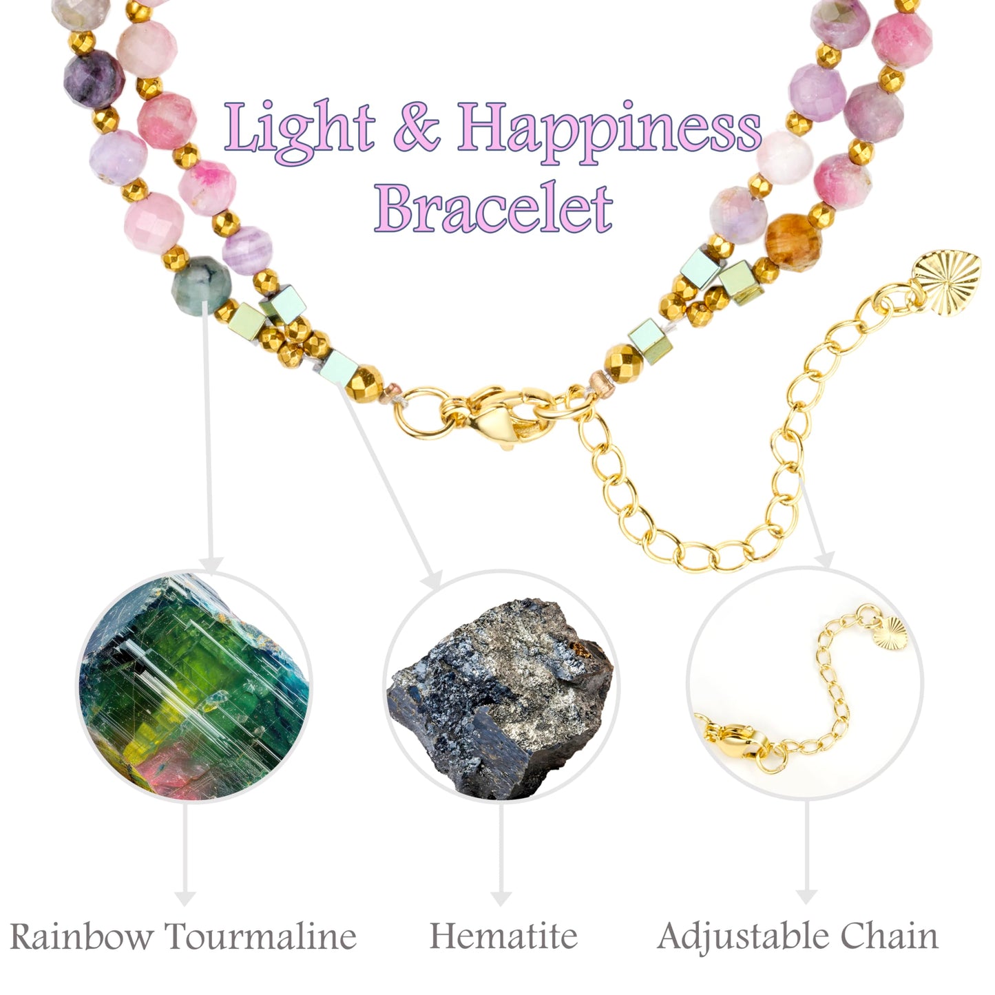 Farfume Rainbow Tourmaline - Happiness - Crystal Beaded Bracelets, Chakra 4mm Natural Stone Beads Bracelets, Gemstone Spiritual Jewelry Gifts for Mother's Day