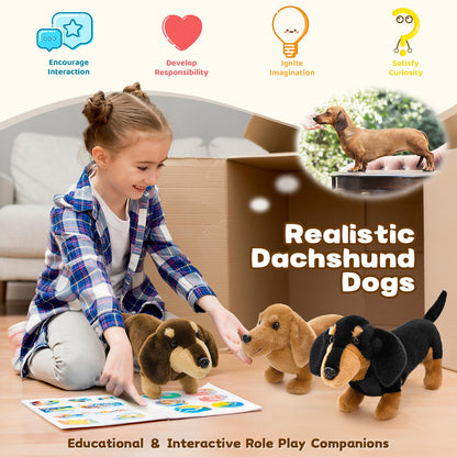 MorisMos 3 Packs Dachshund Stuffed Animals in Bulk,13'' Realistic Weiner Dog Toys for Kid Girl Boy Adult,Lifelike Weiner Dog Puppy Plushies,Bulk Small Stuffed Animal Dachshund Gifts for Birthday Party