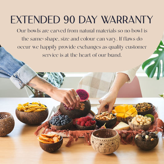 COCOBOWLCO Coconut Bowl Set with Wooden Spoons – Handcrafted Eco-Friendly Acai Bowls, Yogurt Bowls & Smoothie Bowls – Ideal for Ninja Creami, Cereal & Snacks (4, Polished)
