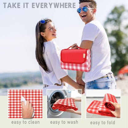 SAMSIER Outdoor Picnic Blankets Waterproof Foldable Sandproof, Large Gingham Cute Picnic Mat Washable Portable for Park Beach Camping Courtyard (Red, 60"×80")