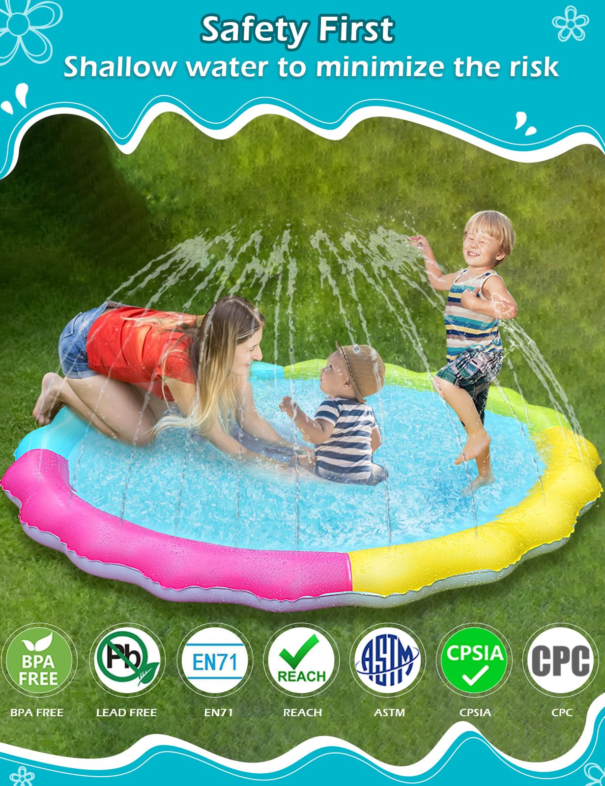 Jasonwell Splash Pad Sprinkler for Kids Splash Play Mat Outdoor Water Toys Inflatable Splash Pad Baby Toddler Pool Boys Girls Children Outside Backyard Dog Sprinkler Pool Age 1 2 3 4 5 6 7 8 9 XXL