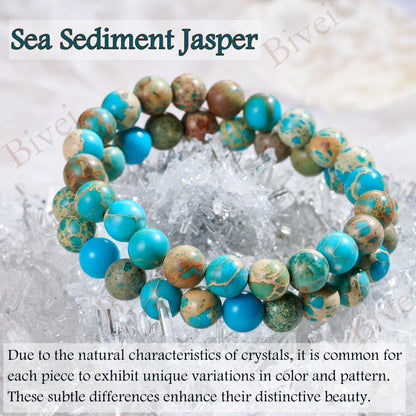 Sea Sediment Jasper - Serenity - 8mm Beaded Bracelets for Women Handmade Semi Precious Natural Stone Stretch Elastic Jewelry Yoga Protection Gifts