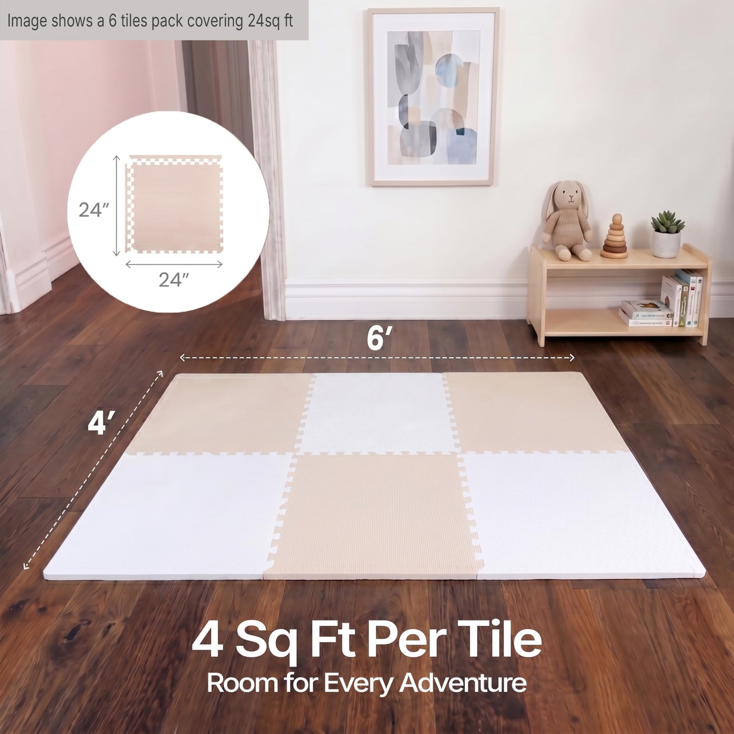 FlooringInc Baby Play Mat for Floor, Extra Large 2'x2' Foam Floor Tiles for Kids, Soft Interlocking Puzzle Mat, 1/2 Inch Thick, Non-Toxic EVA (Moonbeam, 24 Tile Pack, 96 Sq Ft)