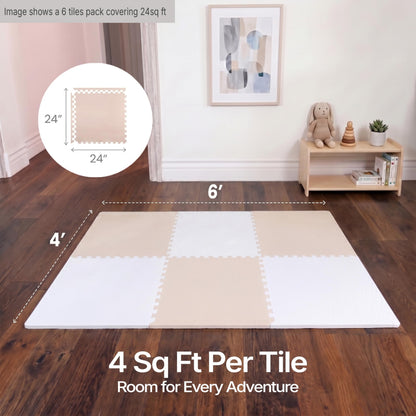 FlooringInc Baby Play Mat for Floor, Extra Large 2'x2' Foam Floor Tiles for Kids, Soft Interlocking Puzzle Mat, 1/2 Inch Thick, Non-Toxic EVA (Moonbeam, 6 Tile Pack, 24 Sq Ft)