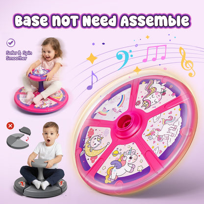 Flooyes Unicorn Sit and Spin Toys for Toddlers Girls 2 Years Old, Christmas Birthday Gifts for 1 2 3 4, with LED and Music, 360° Spin