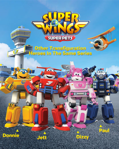 Super Wings - 7' Dizzy's Rescue Tow with 2' Pink Transform-a-Bot Mini Figure,Transforming Airplane Toy Vehicle Set,Toy for 3 4 5 Year Old Boys and Girls,US720314