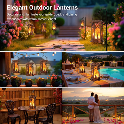KOOPER Taller Solar Lanterns Outdoor Waterproof Hanging Solar Lantern Lights, 2Pack Upgraded Flickering Flame Lanterns Decorative Outdoor, Battery & Solar Powered lantern for Garden Yard Decor, Bronze