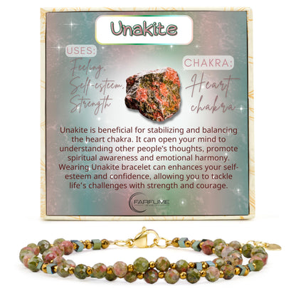Farfume Unakite - Balance - Crystal Beaded Bracelets, Chakra 4mm Natural Stone Beads Bracelets, Gemstone Spiritual Jewelry Gifts for Mother's Day