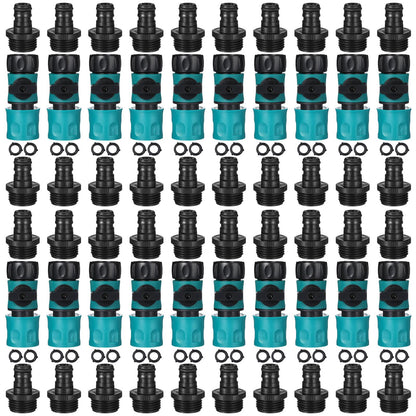 Threlaco 20 Pcs 3/4 Inch Plastic Garden Hose Connect Hose Quick Connector with Valve 40 Pcs Rubber Washers and 40pcs Male Adapter for Water Hose Coupling (Simple Style)