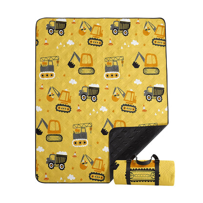 Smell Sunshine Outdoor Picnic Blanket,Portable Sandproof Waterproof Picnic Mat,Truck Excavator Tractor Printed Camping Beach Mat for Sand and Wet Grass Hiking (Excavator S)