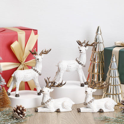 Wesiti 4 Pieces Christmas White Reindeer Gifts Stocking Stuffer Reindeer Tabletop Decoration Standing and Sitting Deer Figurines Xmas Decorative Statue Rustic Decor for Tabletop Mantel Winter Home