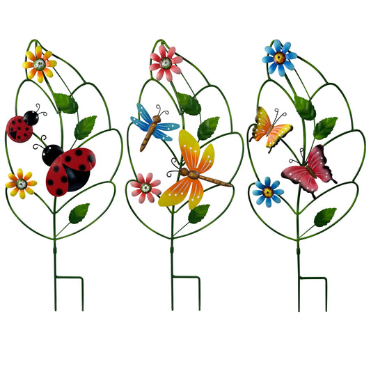 Decorative garden stakes for Outside,Set of 3, Metal Plant Support for Spring Decor, Yard Art Garden Decorations for Outdoor Lawn Porch Pathway