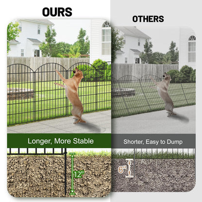 FOREHOGAR Metal Garden Fence 42in (H) x 23.3ft (L), 10 Panels + 11 Stakes Dog Fence Border Fence Animal Barrier, No Dig Garden Fencing for Yard Flower Bed Lawn Patio Outdoor, CTW4210 Black