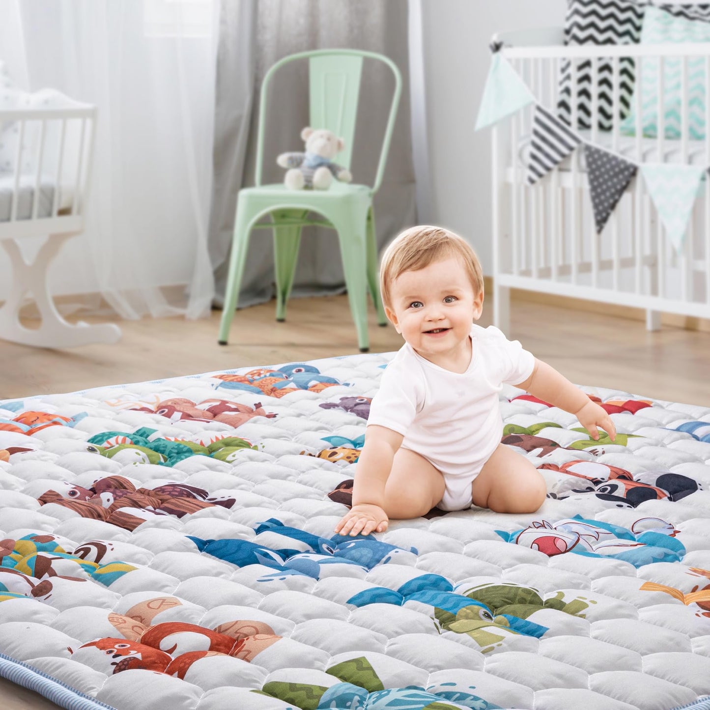 Baby Play Mat for Floor Playpen - 50" X 50" Playpen Mat,Thick One-Piece Crawling, Odorless Floor Mat, Non-Slip Cushioned Baby Playmat for Infants,Babies,Toddlers. Foldable and Machine Washable