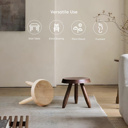 Tabouret Walnut Stool – Handcrafted Hardwood Seating Inspired by Charlotte Perriand, Artisan-Made Small Side Table, Nightstand, Footstool, or Plant Stand – Premium Walnut Finish