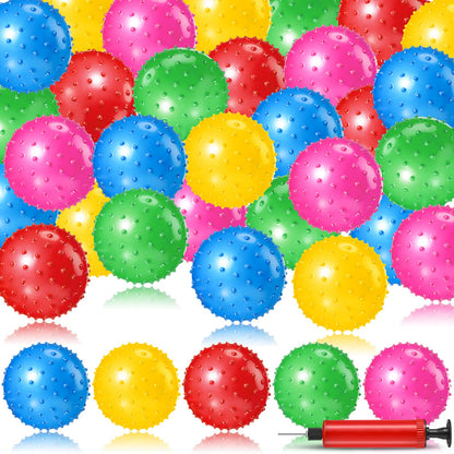 Jerify 64 Pieces 6.3 Inch Knobby Balls for Kids Sensory Balls with Air Pump Small Inflatable Bouncy Soft Spiky Toddler Bounce Party Favors Summer Beach Pool Baby Massage Stress Play Set, 5 Colors