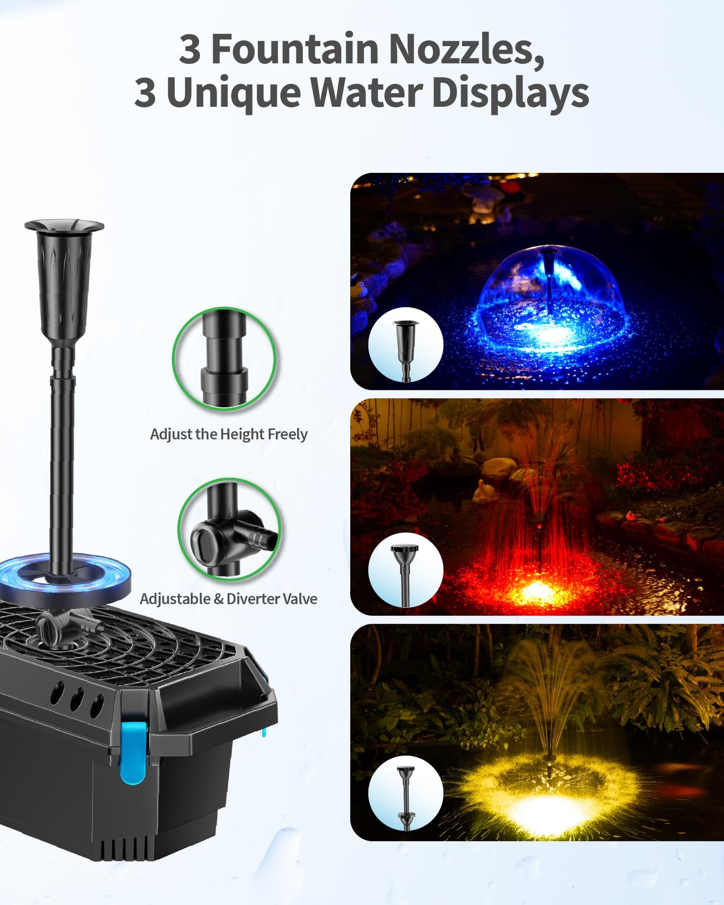 POPOSOAP Pond Filter with U-V Clarifier, 660GPH 40W Pond Pump and Filter Kit with RGB LED Lights, All-in-One Pond Fountain for Outdoor Ponds Up to 1300 Gallons P2360