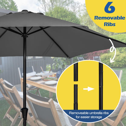 Sunnyglade 9FT Outdoor Patio Umbrella, Market & Table Umbrella with 6 Sturdy Ribs and Crank System, Fade-resistant & Waterproof for Garden Backyard Poolside Deck (Grey, 9FT)