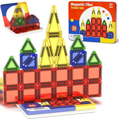 JSDKFJSA Magnetic Tiles Travel Toys with Storage Case, Portable STEM Building Blocks for 3-8 Year Olds, Toddler Airplane Activities & On-The-Go Birthday Gift for Boys & Girls