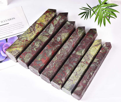 AMOYSTONE Large Blood Jasper Stone Wand Healing Crystal Obelisk Tower 6 Faceted Column Reiki Chakra Meditation Therapy 2.2-2.6 LBS