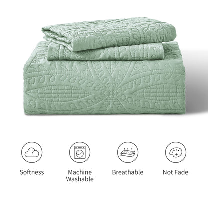 Love's cabin Quilts for Queen Bed Sage Bedspreads - Soft Bed Summer Lightweight Bedspread Comforter - Modern Style Coin Pattern Coverlet for All Season - 3 Pieces (1 Quilt, 2 Pillow Shams)