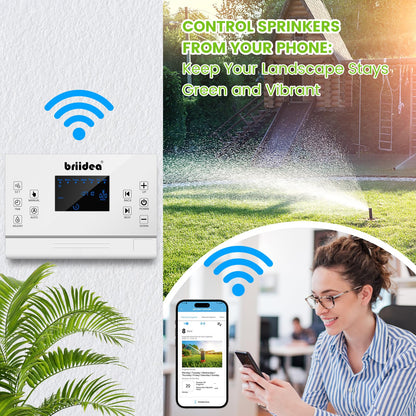 8 Zones WiFi Smart Sprinkler Controller, Briidea Automatic Irrigation Controllers with Customized Watering Schedule & Seasonal Adjustment, Water Efficiently and Keep Your Plants Healthy, MK-117