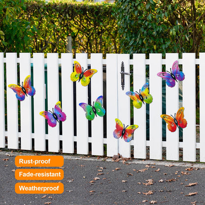 Distella Metal Butterfly Wall Decor, 8 pcs Exquisite Outdoor Wall Art Sculpture Hanging Decoration for Outside Garden Balcony Fence Courtyard Farm Exterior Decorations