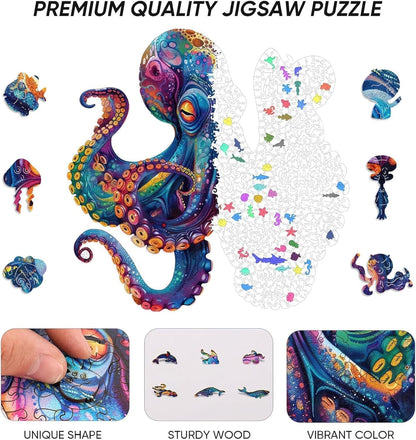 Qiuenisray Wooden Puzzles for Adults 1000 Pieces, Octopus Ocean Jigsaw Puzzles, FSC Certified Unique Shape Adult Puzzles Pieces, Wall Decor for Family Game 23.4x23.5 in