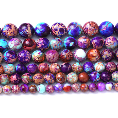 60PCS 6mm Natural Galaxy Sea Sediment Jasper Beads Gemstone Round Loose Spacer Stone Beads for Jewelry Making DIY Bracelet Necklace 15 Inch
